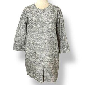 Eileen Fisher Longline Blazer Jacket Snap Button Pockets Textured Tweed Sz PL